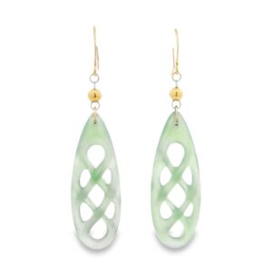 Carved Jade Drop Earrings 18k Yellow Gold, Alaska Mint