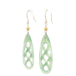 Carved Jade Drop Earrings 18k Yellow Gold, Alaska Mint