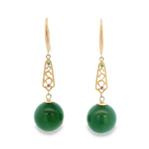 Jade Ball Earrings Emerald & Ruby 18k Rose Gold, Alaska Mint