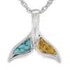White Gold Turquoise Gold Nugget Whale Tail Pendant, Alaska Mint