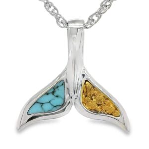 White Gold Turquoise Gold Nugget Whale Tail Pendant, Alaska Mint