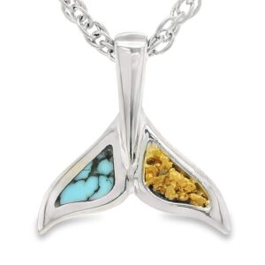 Turquoise Gold Nugget Whale Tail Pendant, Alaska Mint