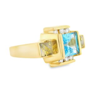 Square Blue Topaz Gold Quartz Ring, Alaska Mint