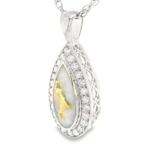 White Gold Teardrop Gold Quartz Diamond Pendant, Alaska Mint