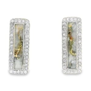 Rectangular White Gold Gold Quartz Earrings, Alaska Mint