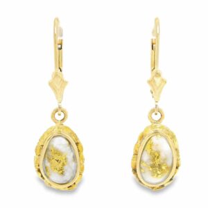 Gold Nugget & 8x5mm Gold Quartz Earrings, Alaska Mint