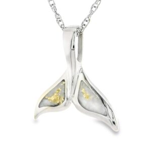 White Gold Whale Tail Gold Quartz Pendant, Alaska Mint