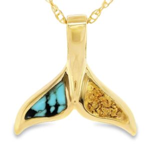 Turquoise Whale Tail Gold Nugget Pendant, Alaska Mint