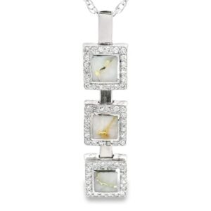 Triple Square Gold Quartz Diamond Drop Pendant, Alaska Mint