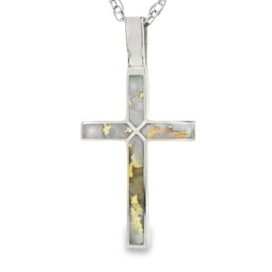 White Gold Cross Gold Quartz Pendant, Alaska Mint