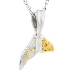 White Gold Whale Tail Gold Quartz Pendant, Alaska Mint