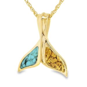 Gold Nugget Turquoise Whale Tail Pendant, Alaska Mint