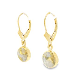 Gold quartz, earrings, round, leverback, Alaska Mint, 14k, LE139G2