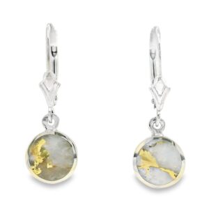 White Gold Round Gold Quartz Leverback Earrings, Alaska Mint