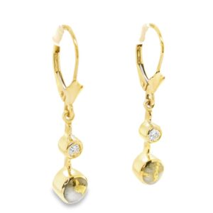 Gold Quartz Earrings Circle Shape Inlaid Diamonds, Alaska Mint