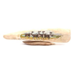 4 Caribou Scrimshaw Artwork Fossil Ivory, Alaska Mint