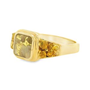 Double Natural Nugget Sides Gold Quartz Ring, Alaska Mint