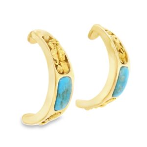 Turquoise Gold Nugget Hoop Earrings, Alaska Mint