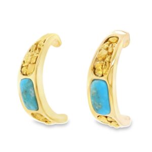 Turquoise Gold Nugget Hoop Earrings, Alaska Mint