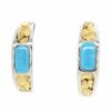 White Gold Turquoise Gold Nugget Hoop Earrings, Alaska Mint