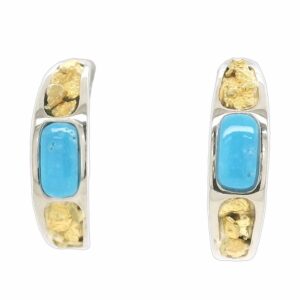 White Gold Turquoise Gold Nugget Hoop Earrings, Alaska Mint