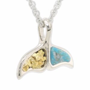 Turquoise Whale Tail Gold Nugget Pendant, Alaska Mint