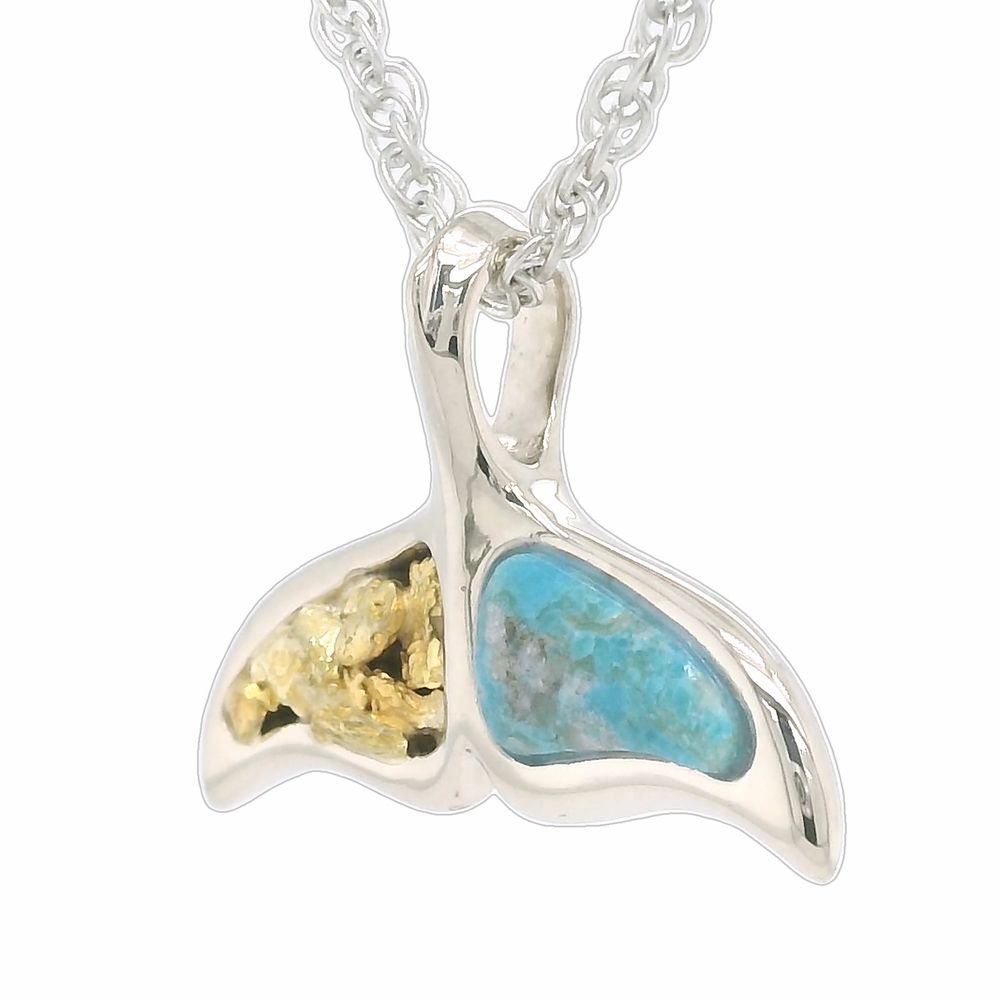 Turquoise Whale Tail Gold Nugget Pendant, Alaska Mint