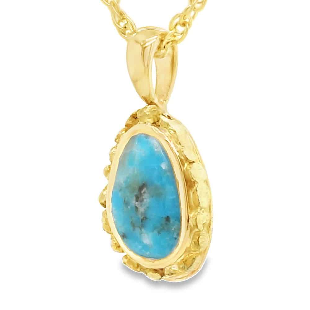 Turquoise Gold Nugget Pendant, Alaska Mint