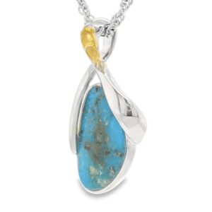 White Gold Turquoise Gold Nugget Pendant, Alaska Mint