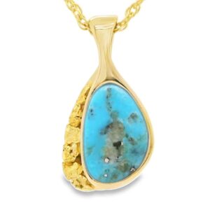 Turquoise Gold Nugget Pendant, Alaska Mint