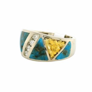 Diamond Turquoise Gold Nugget White Gold Ring, Alaska Mint