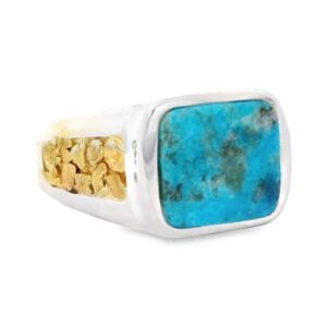 Square Turquoise Gold Nugget Ring, Alaska Mint