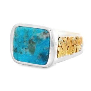 Square Turquoise Gold Nugget Ring, Alaska Mint