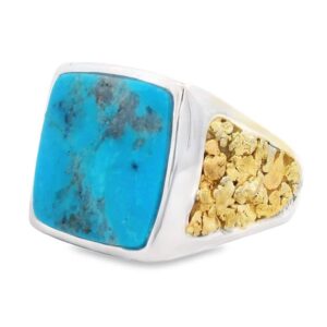 Square Turquoise Gold Nugget Silver Ring, Alaska Mint