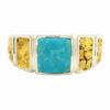 Square Turquoise Gold Nugget Silver Ring, Alaska Mint