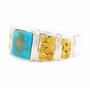 Square Turquoise Gold Nugget Silver Ring, Alaska Mint