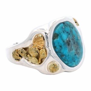 Round Turquoise Gold Nugget Silver Ring, Alaska Mint