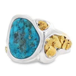 Round Turquoise Gold Nugget Silver Ring, Alaska Mint