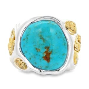 Round Turquoise Gold Nugget Silver Ring, Alaska Mint