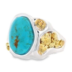 Round Turquoise Gold Nugget Silver Ring, Alaska Mint