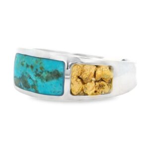 Rectangle Turquoise Gold Nugget Silver Ring, Alaska Mint
