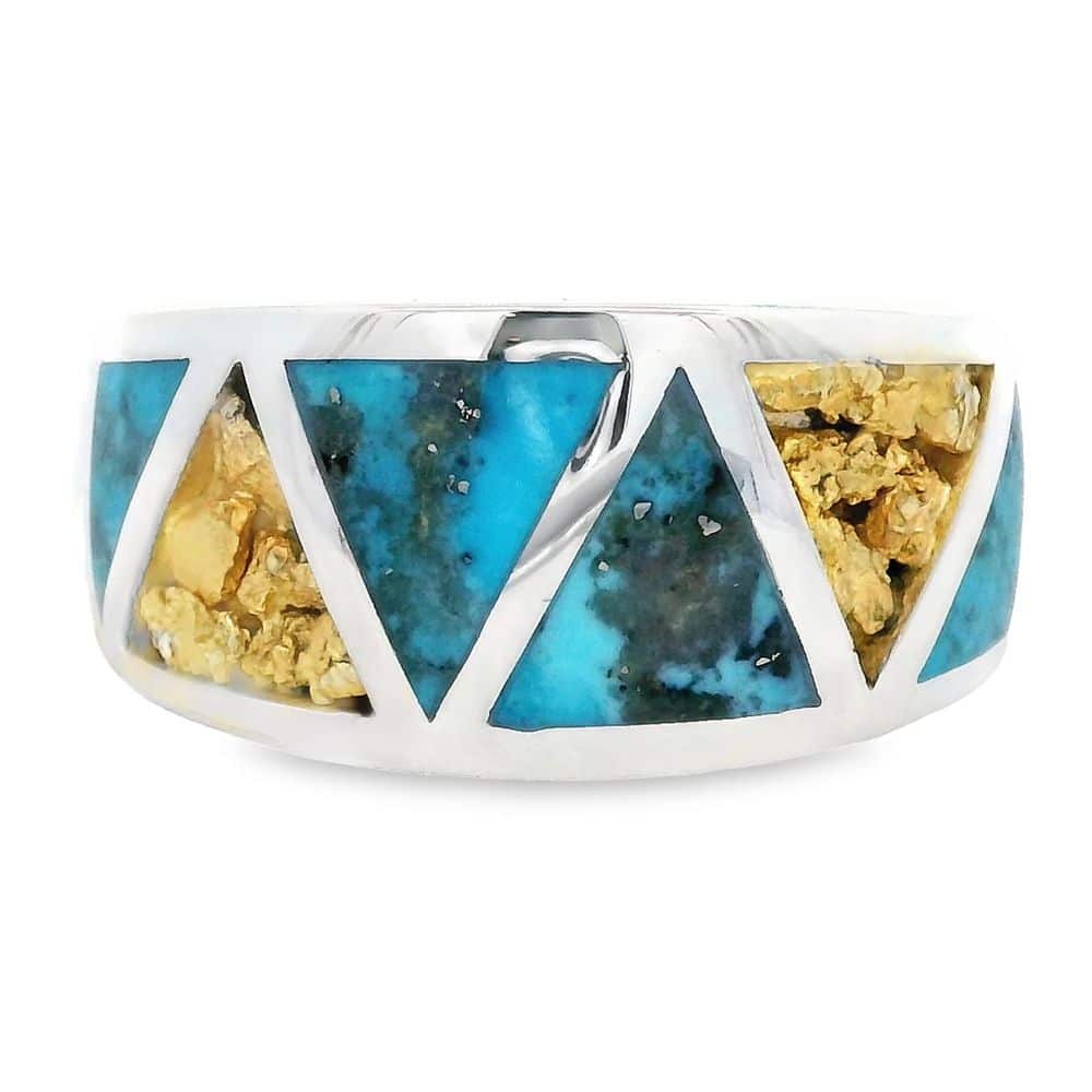 Turquoise Gold Nugget Silver Ring, Alaska Mint