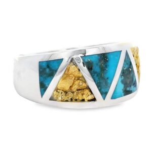 Turquoise Gold Nugget Silver Ring, Alaska Mint