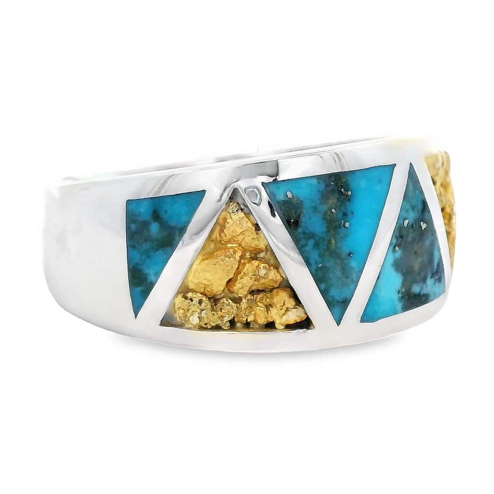 Turquoise Gold Nugget Silver Ring, Alaska Mint