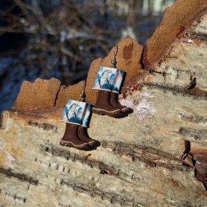 White Raven Boot Clay Earrings, Alaska Mint