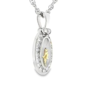 Gold Quartz Oval Pendant Inlaid with Round Diamonds, Alaska Mint