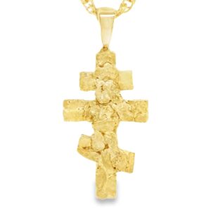 Gold Nugget Orthodox Cross Pendant, Alaska Mint