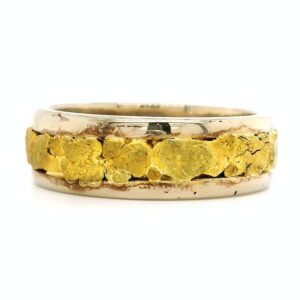 Men's White Gold Ring with Gold Nugget, Alaska Mint