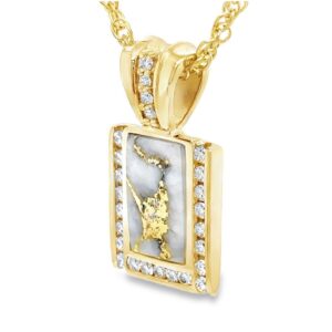 Diamond Gold Quartz Rectangle Pendant, Alaska Mint