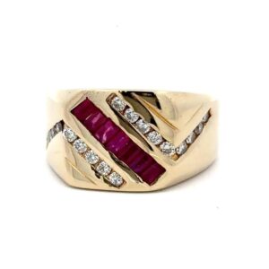 Estate Men's 14k Ruby & Diamond Ring 090233